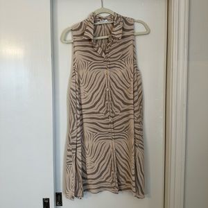 Equipment Silk sleeveless zebra stripe tan collared dress
